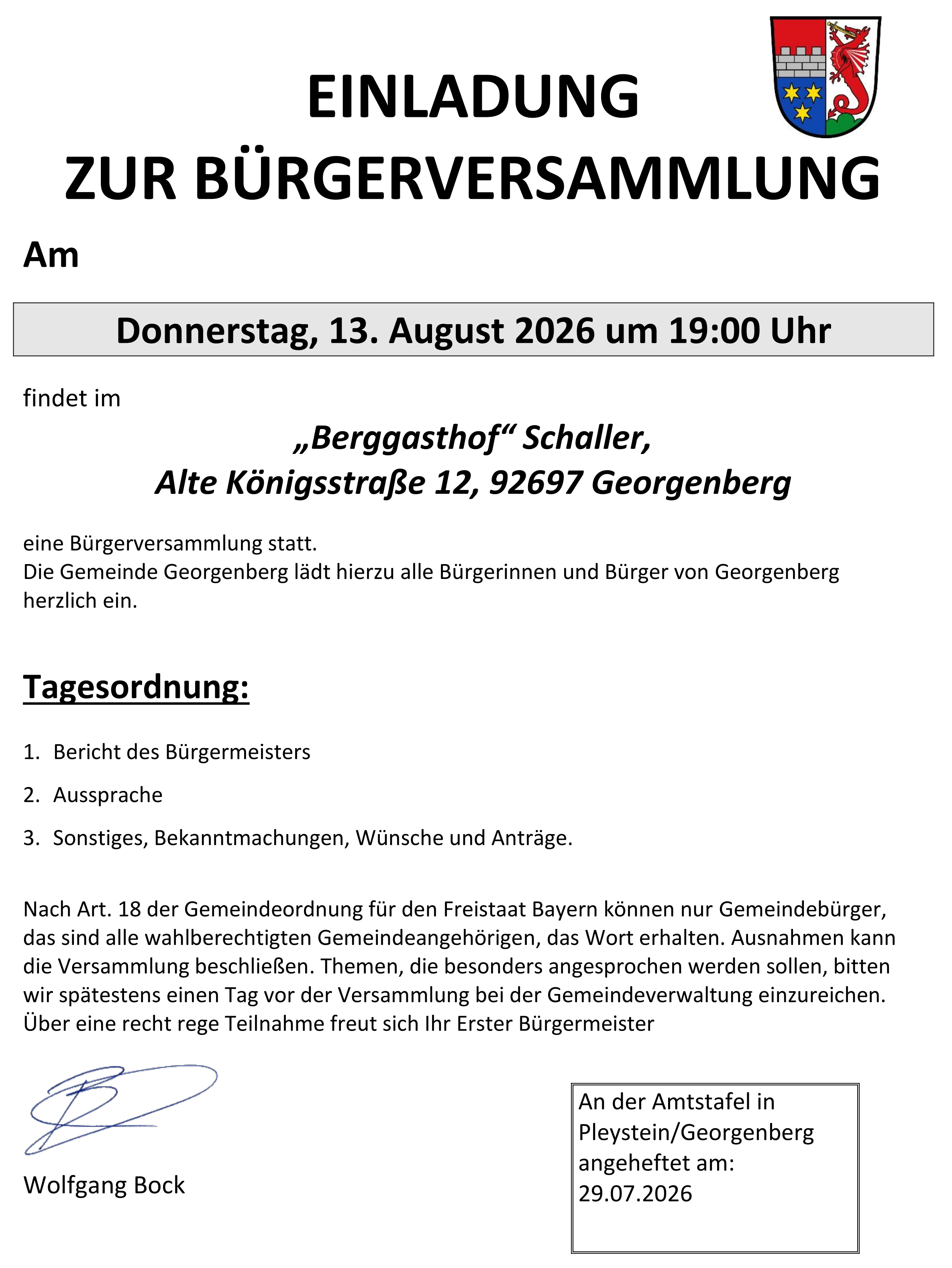 Bekanntmachung 2026